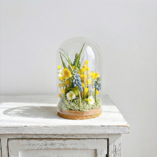 季節の花】ミモザとムスカリ 春のガラスドームL テラリウム momoxx