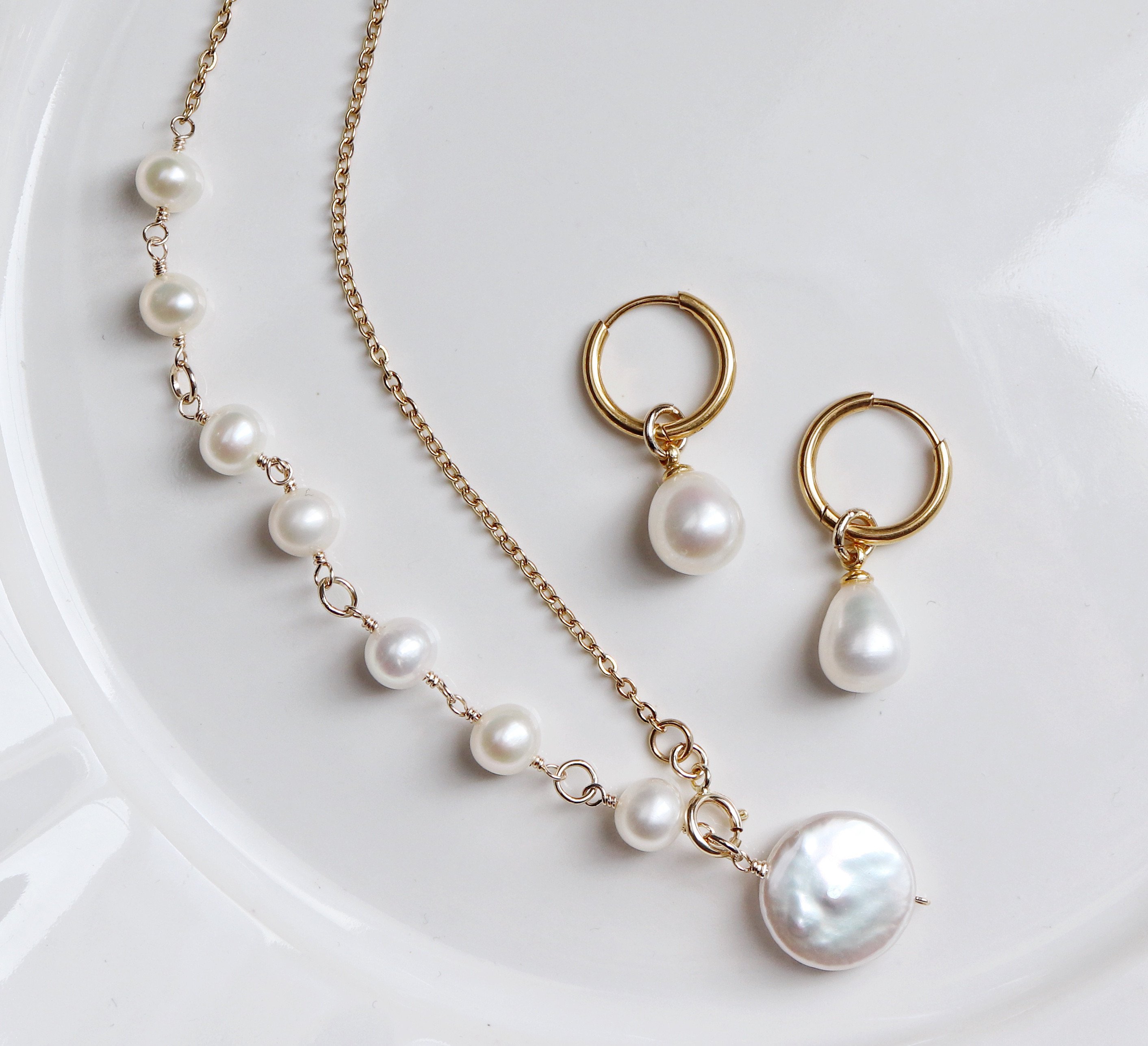 2点セット＊4wayパールネックレス＋2wayフープピアス(イヤリング)