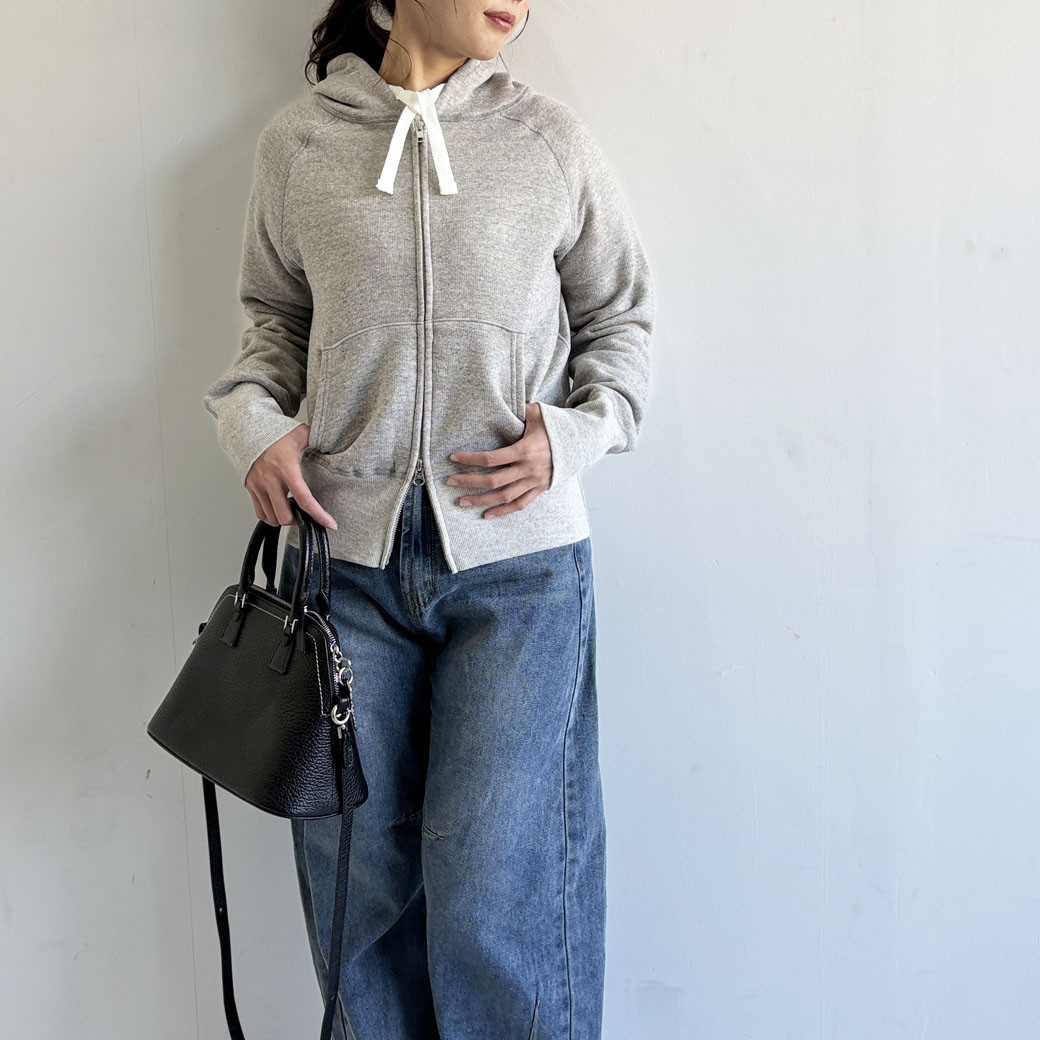 【日本製】French Terry リヨセル混 ショートレングス パーカー＿杢グレー