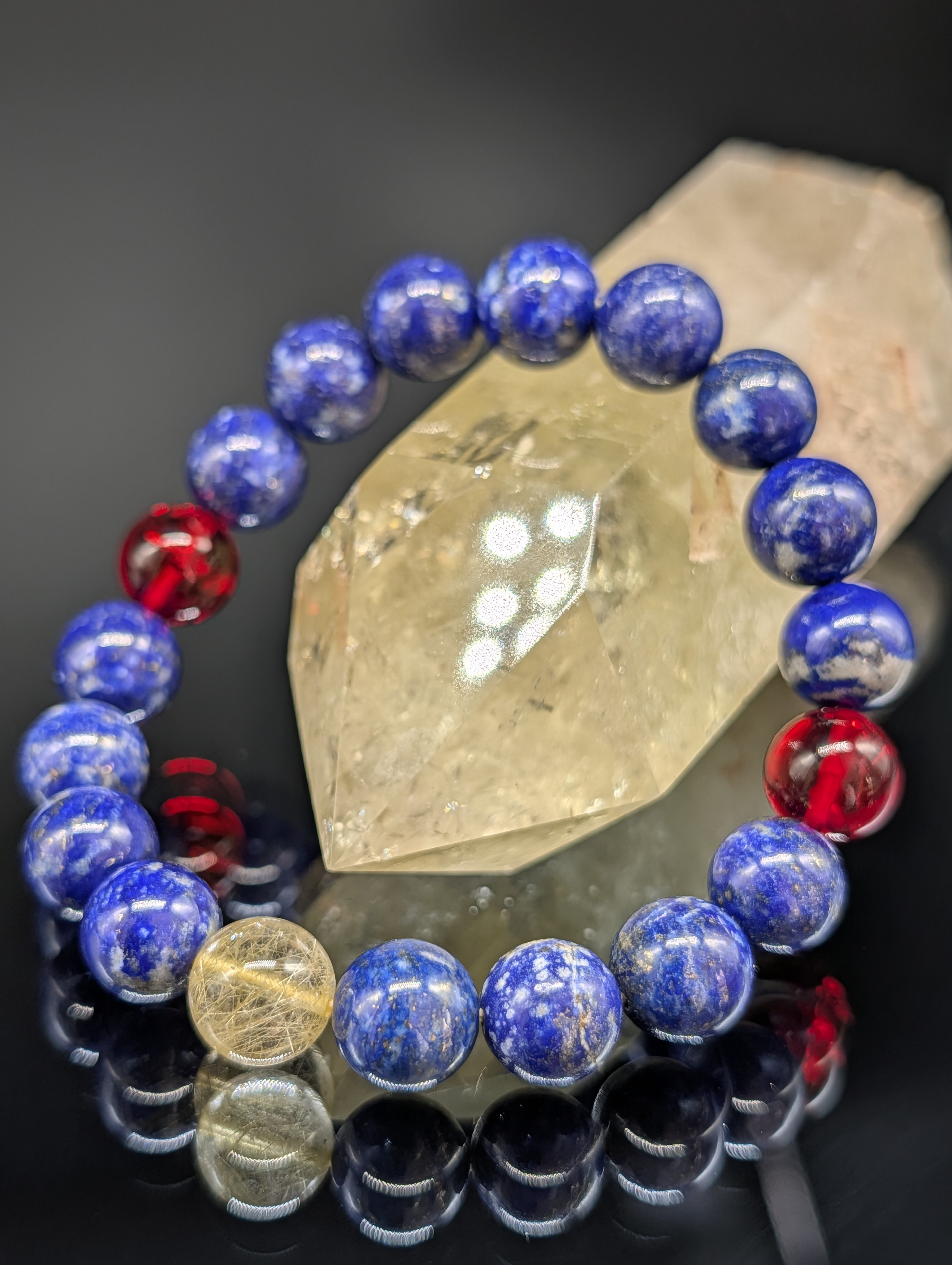 【強運・金銭運・願望実現・健康】ルチルクォーツ レッドアンバー ラピスラズリ 10mm  ブレスレット