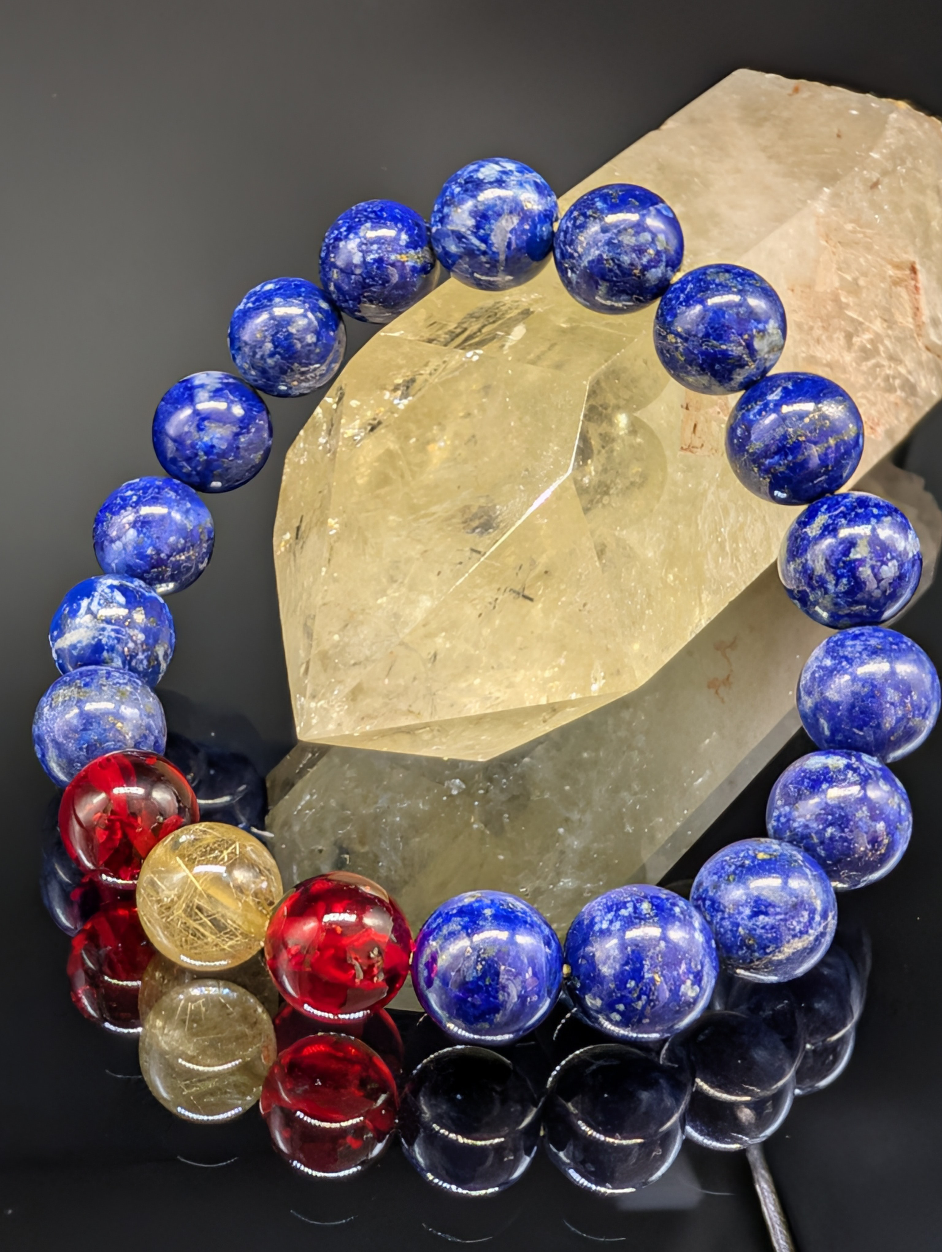 【強運・金銭運・願望実現・健康】ルチルクォーツ レッドアンバー ラピスラズリ 10mm  ブレスレット