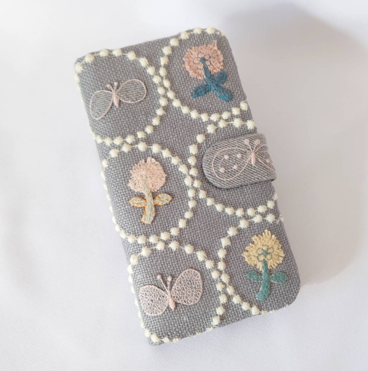 【受注製作】グレー×モスミント タンバリン ミナペルホネン 手帳型スマホケース