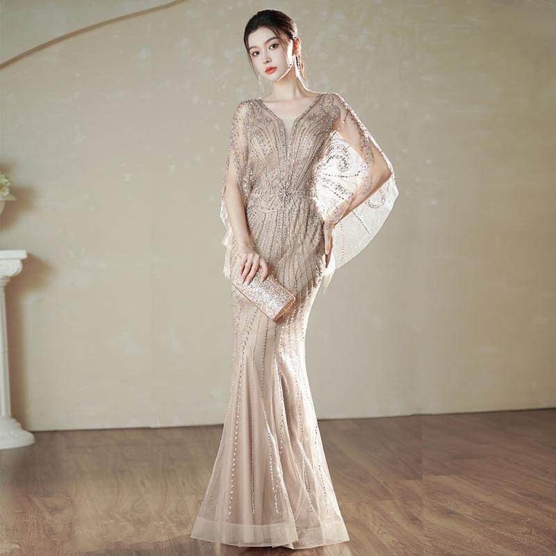 高級感 薄ピンク 青赤 きらきら パーティードレス スリム 優雅 謝恩会 パーティー 二次会 前撮り 披露宴 BL005