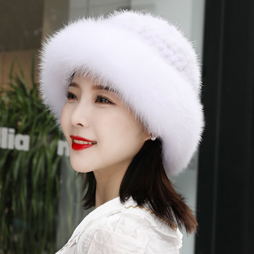 新品 上質ミンクと上品なフォックスの編込みハット 白 ギフト