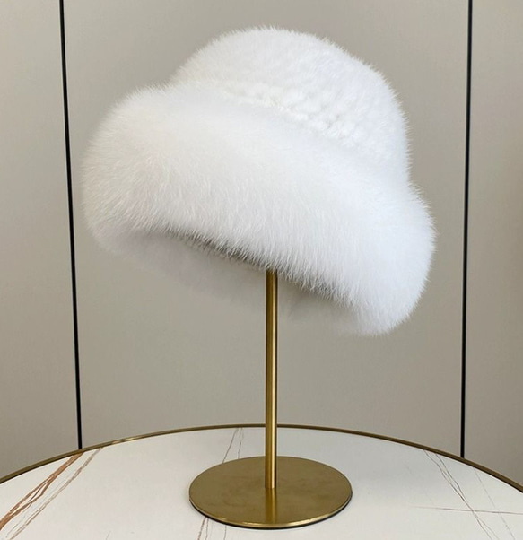新品 上質ミンクと上品なフォックスの編込みハット 白 ギフト