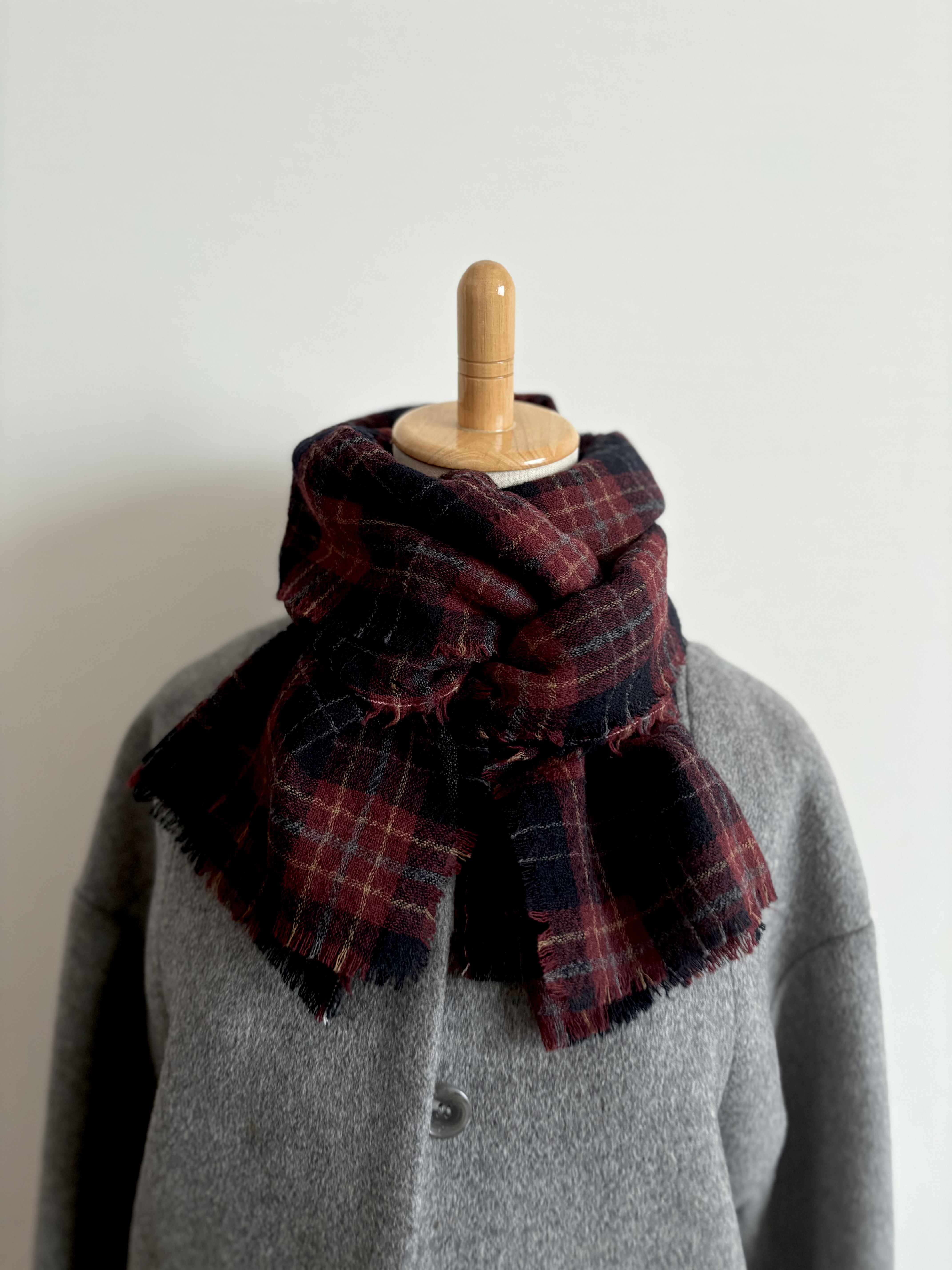 ウールガーゼのストールマフラー　155㎝　ネイビー×ボルドー