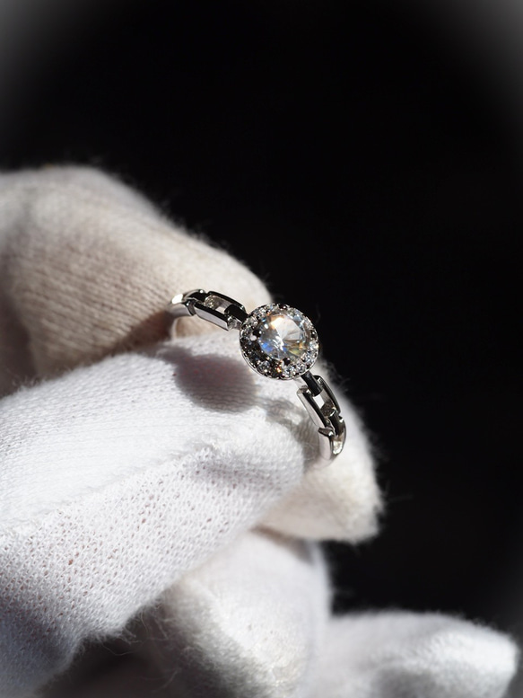 アンデシンラブラドライト4.5 S925wgチェーンデザインリング 指輪