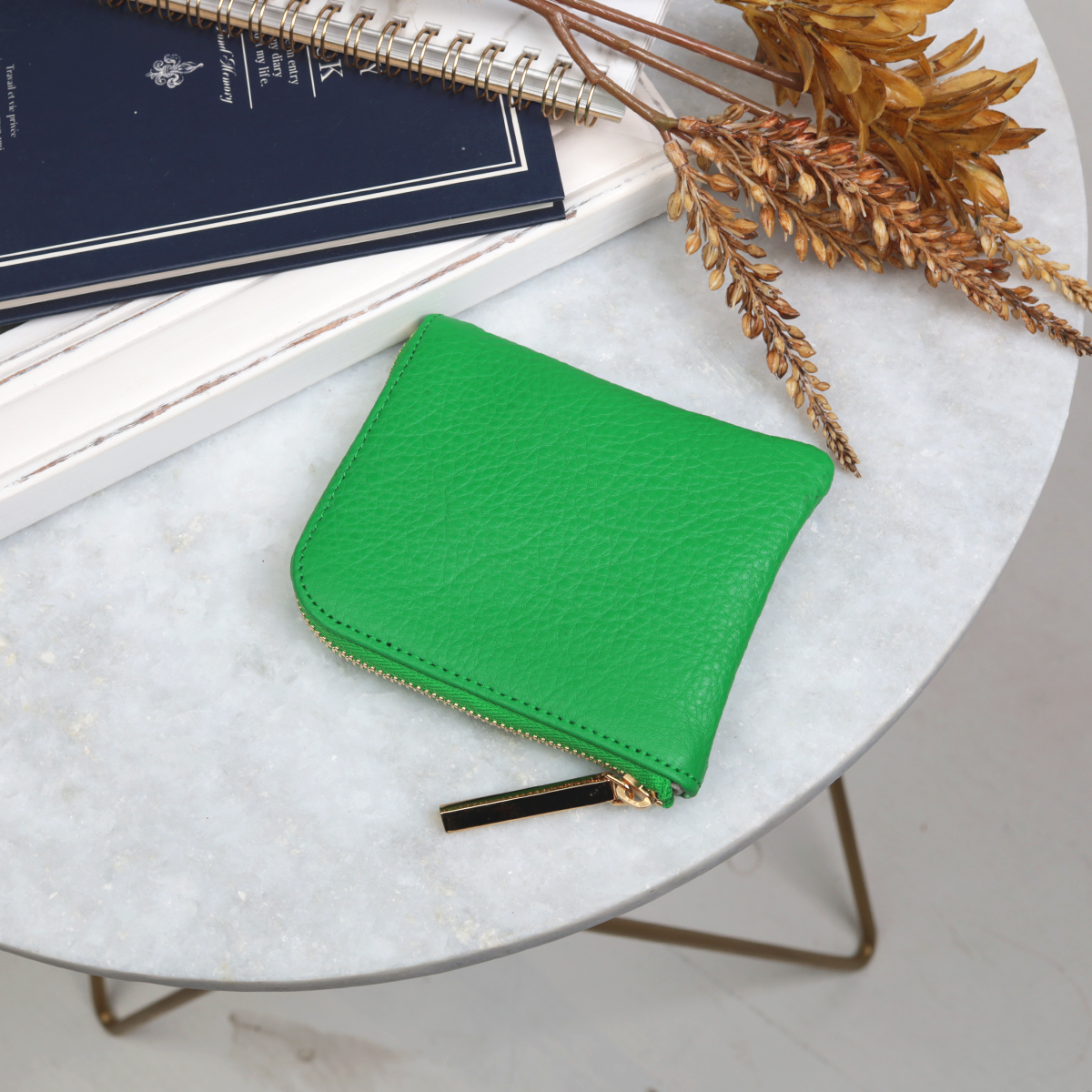 【Eグリーン】高級感のある薄くて軽いコンパクトミニL字財布/コンパクト財布【ミニマリスト/ユニセックス】