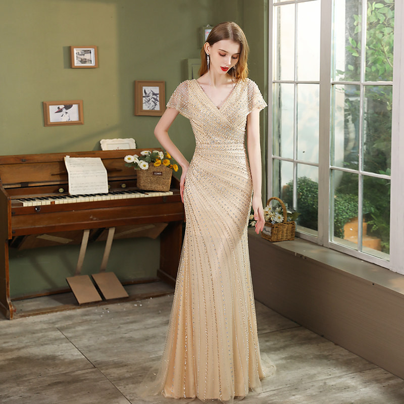 高級感 ゴールド シルバー きらきら パーティードレス 優雅 謝恩会 パーティー 二次会 前撮り 披露宴 BL008