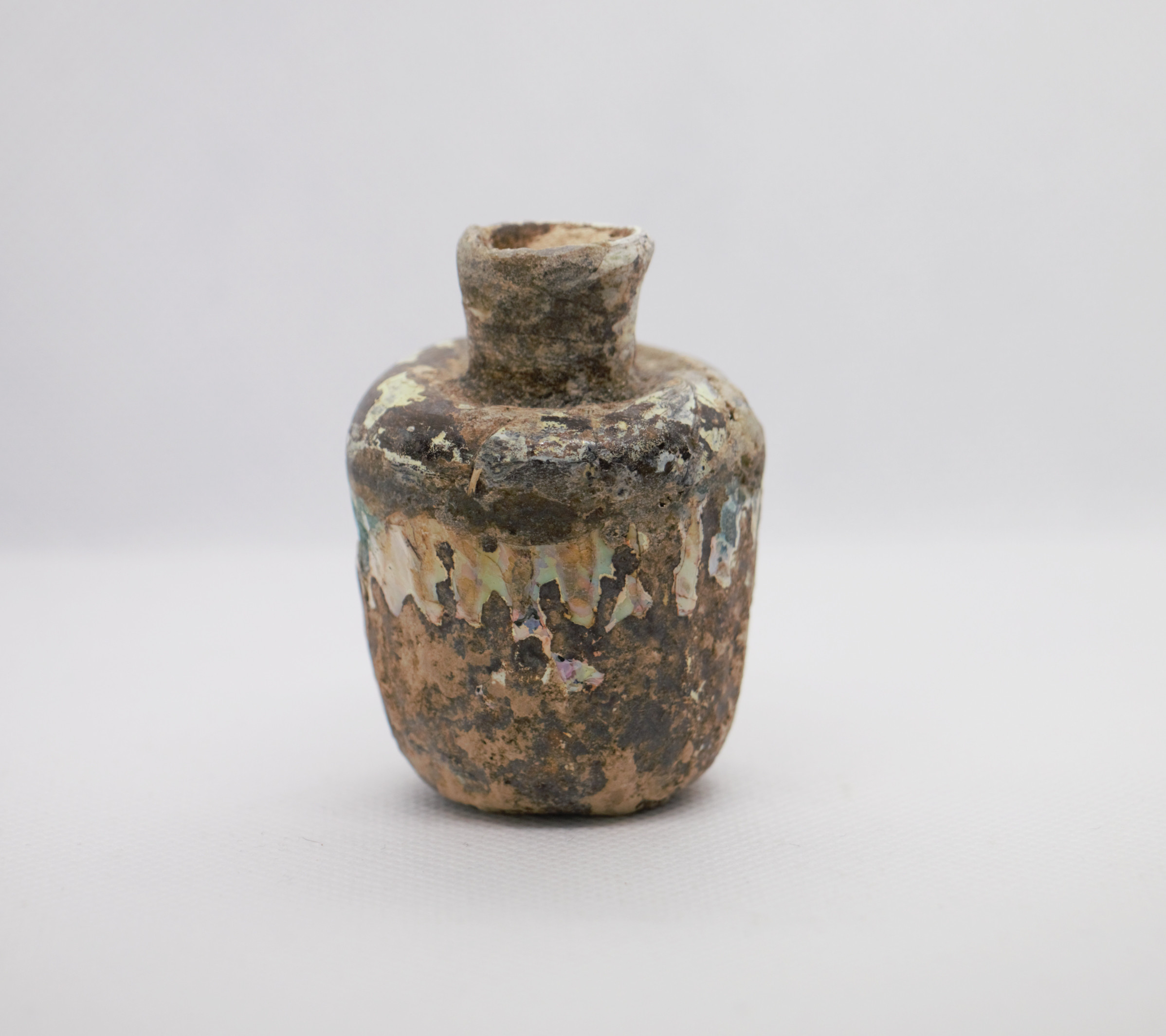 古代ガラス　ローマン銀化グラス　壺　瓶　アフガニスタン出土　紀元3～4世紀頃　61.9 g