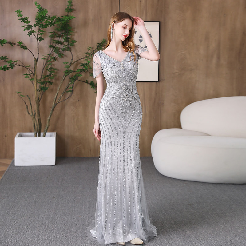 高級感 薄グレー きらきら マーメイドドレス 結婚式 誕生日 演奏会 パーティー 二次会 前撮り 披露宴 BL018