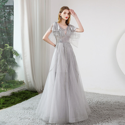 新品☆アドリアナパペル☆美スパンコール刺繍ドレス☆グレー☆演奏会ウェディング 新品☆アドリアナパペル☆美スパンコール刺繍ドレス☆グレー☆演奏会