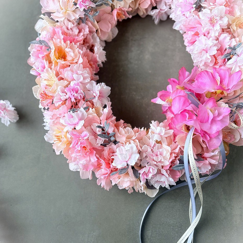 ＊NEW＊八重桜とスイトピーのオーバルリース＊お祝い＊ギフト＊ひなまつり