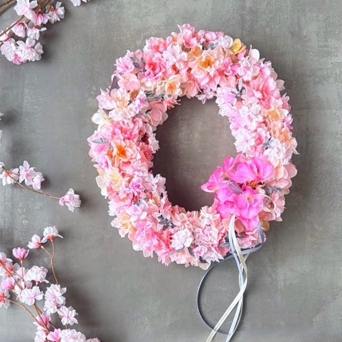 ＊NEW＊八重桜とスイトピーのオーバルリース＊お祝い＊ギフト＊ひなまつり