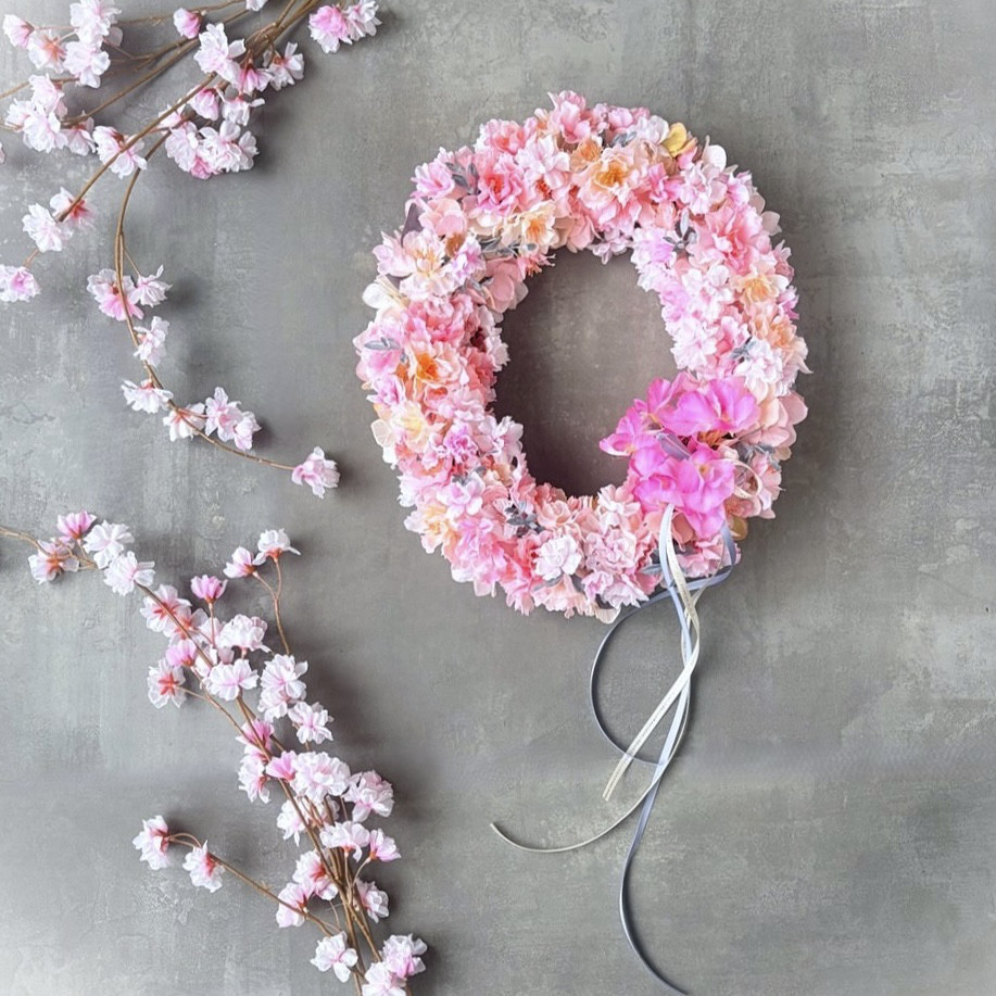 ＊NEW＊八重桜とスイトピーのオーバルリース＊お祝い＊ギフト＊ひなまつり