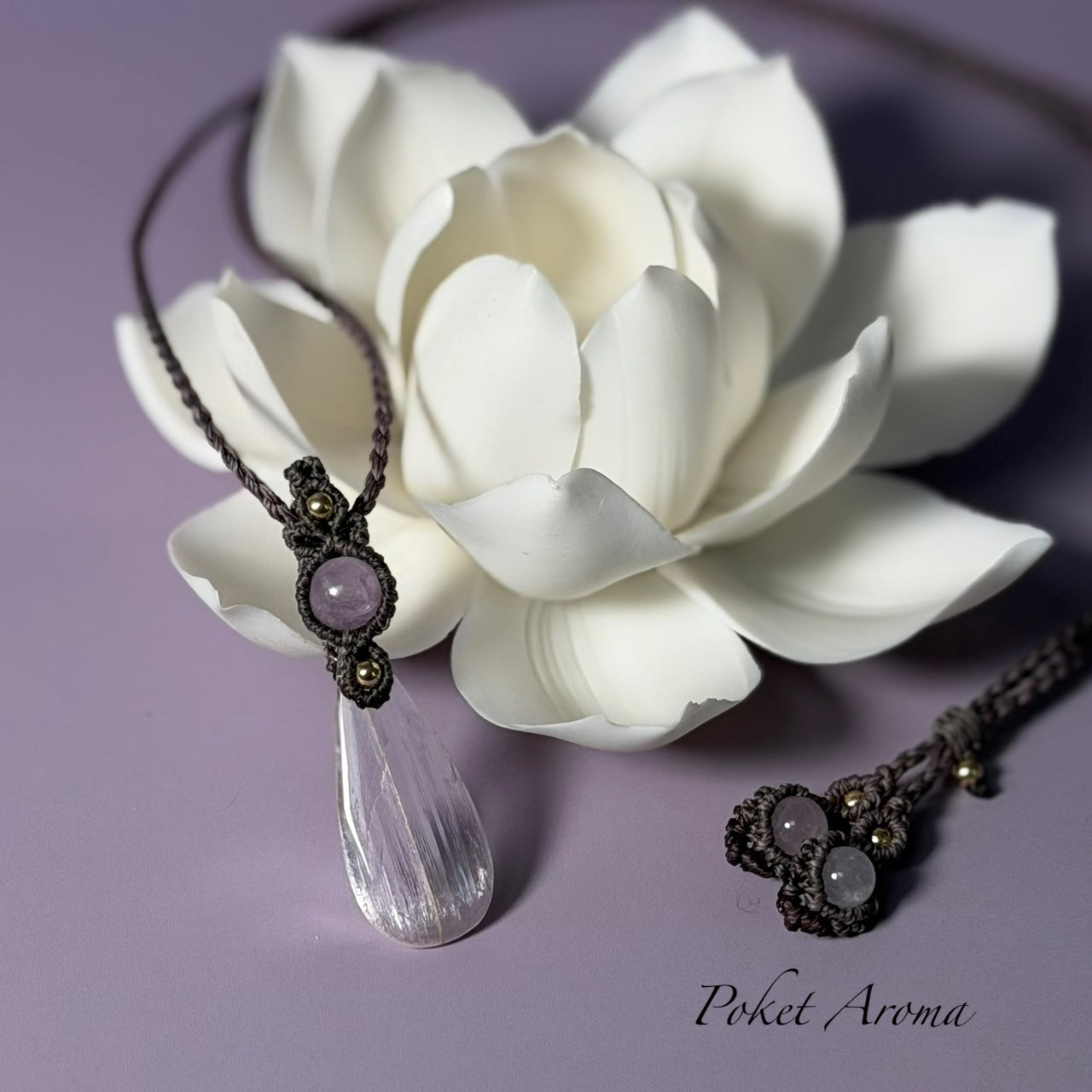 『姫羽衣』クンツァイトのマクラメペンダントネックレス