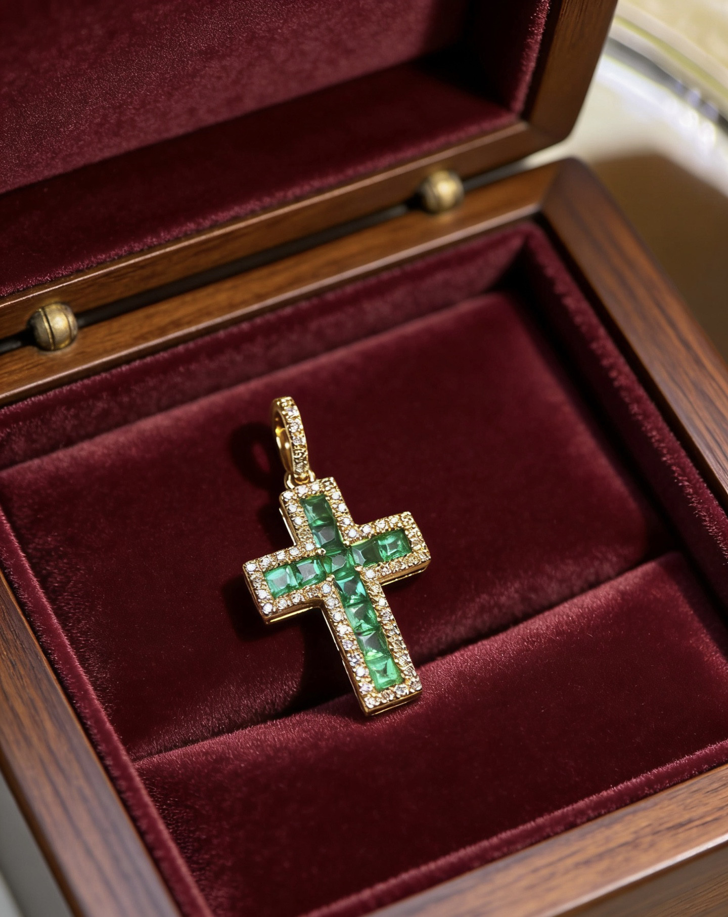 クロスモチーフ　エメラルドペンダントトップk18 1209