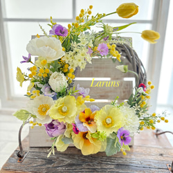 三日月リース プリザーブドフラワー ドライフラワー 玄関リース ピンク