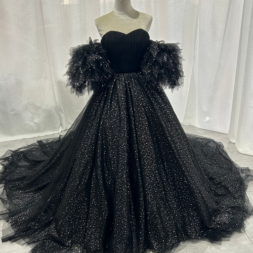 フリル袖 ブラックレース パーティードレス フリル袖 ブラックレース パーティードレス