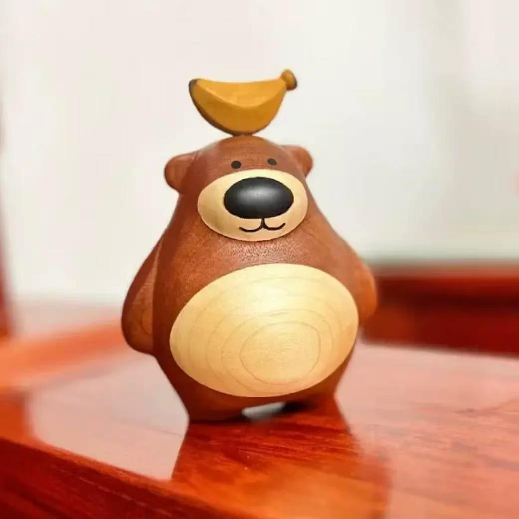 実木の置物 かわいいクマちゃん 烏檀木彫り 木製 プレゼント