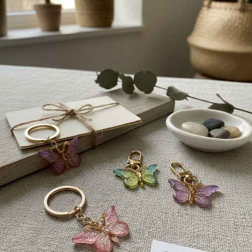 バタフライ（蝶々）キーホルダー 全3色（ピンク・グリーン・パープル