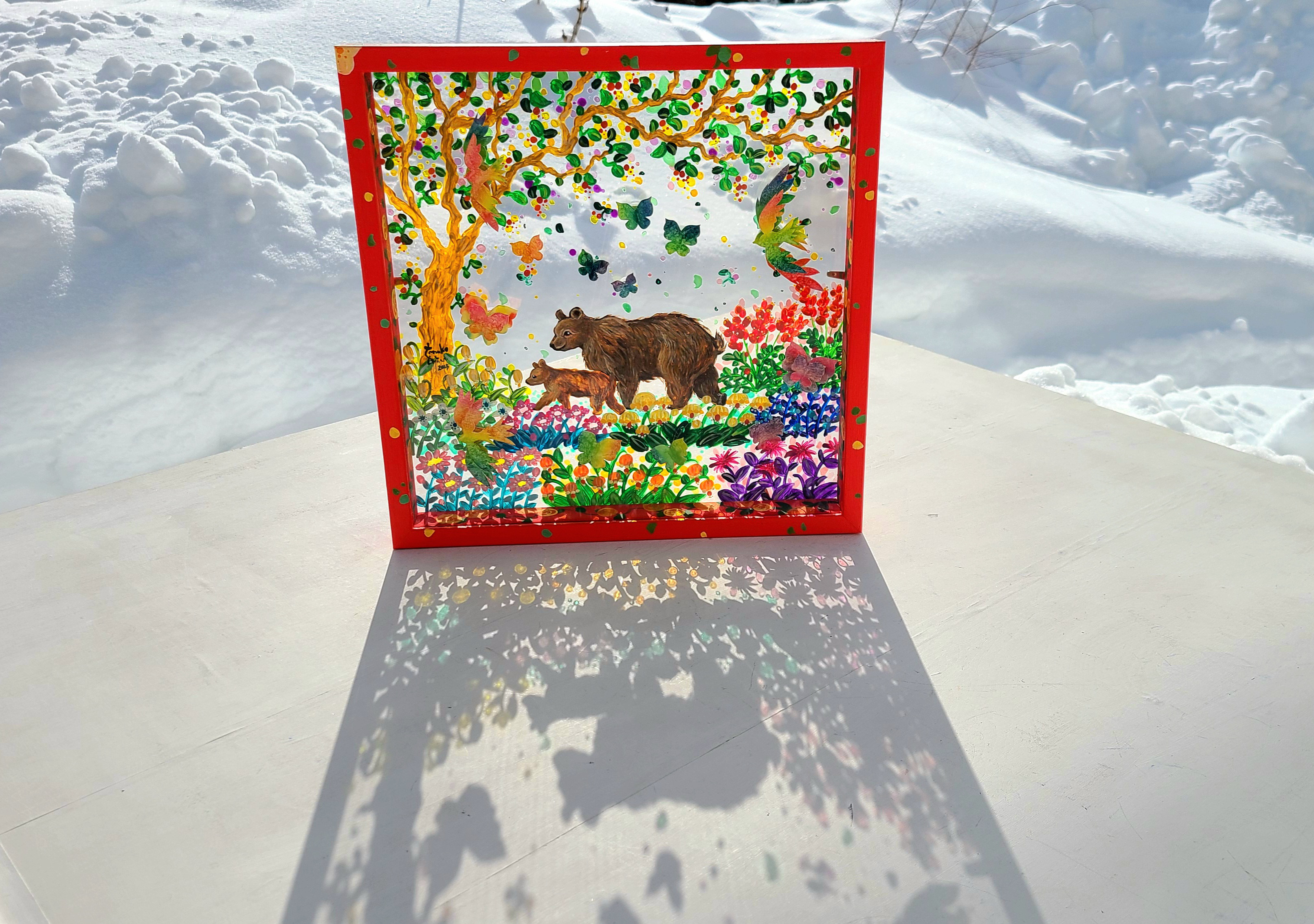 【オーダーメイド】森庭散歩/ヒグマの親子　クリアBOX　30cm