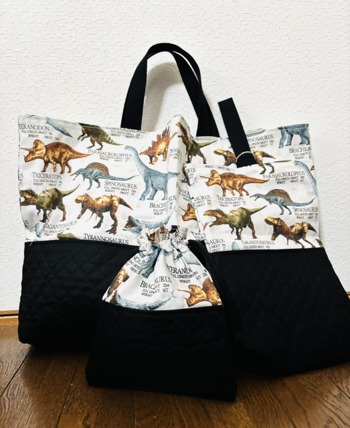 【入園入学】大きめレッスンバッグ、シューズ袋、巾着セット