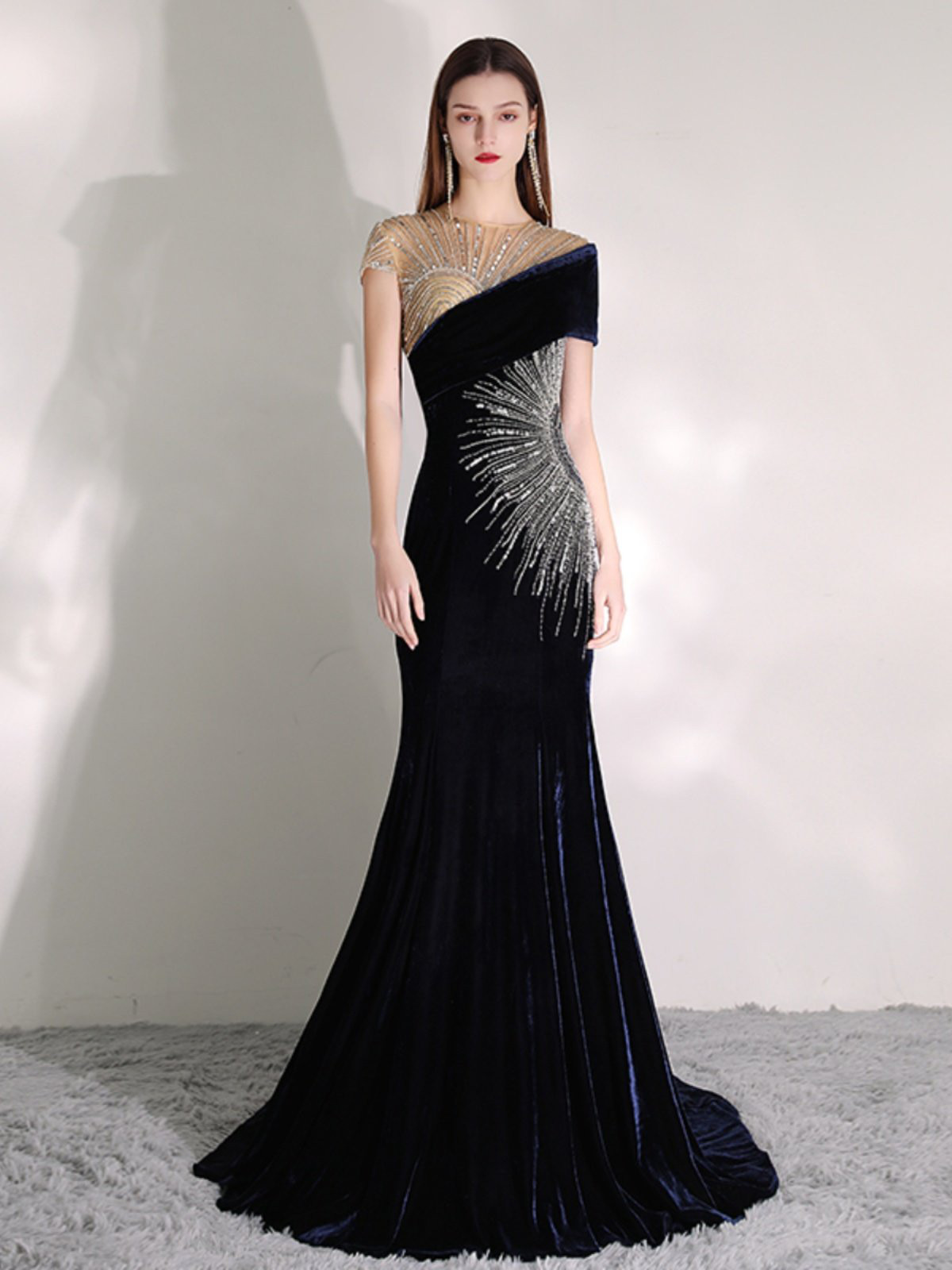 高級感 黒 トレーン マーメイドドレス スリム 優雅 誕生日 パーティー 演奏会 二次会 前撮り 披露宴 BL028