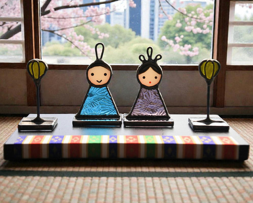 雛人形　ステンドグラス　LED 間接 照明　インテリア　ひな祭り さらに小さい手のり雛 おひなさま 雛祭り 雛人形 ステンドグラス 置物