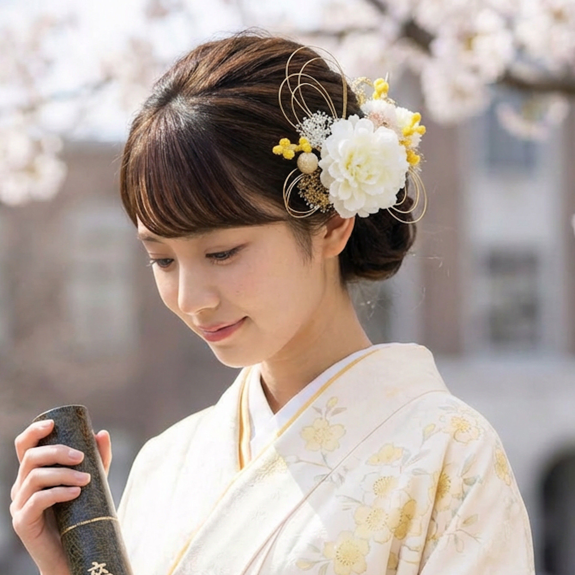 ミモザとダリアの髪飾り | 成人式 卒業式 花嫁 振袖 白無垢 色打掛 袴 着物 和装 和婚 前撮り