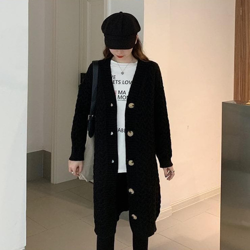 大きいサイズ 新品 秋冬 ニット ロングカーディガン 黒 ゆったり 5L