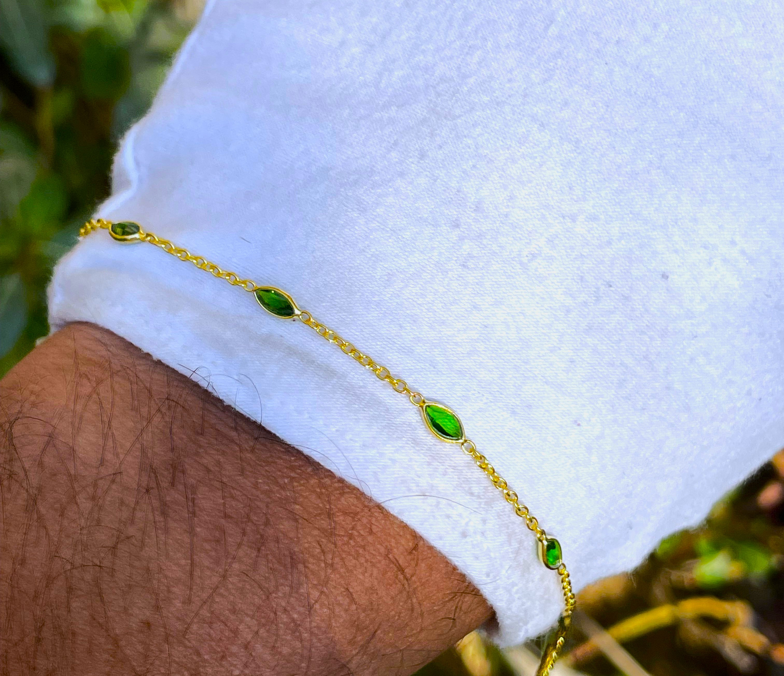 シルバー925/天然クロムダイオプサイドマーキスシェイプブレスレット