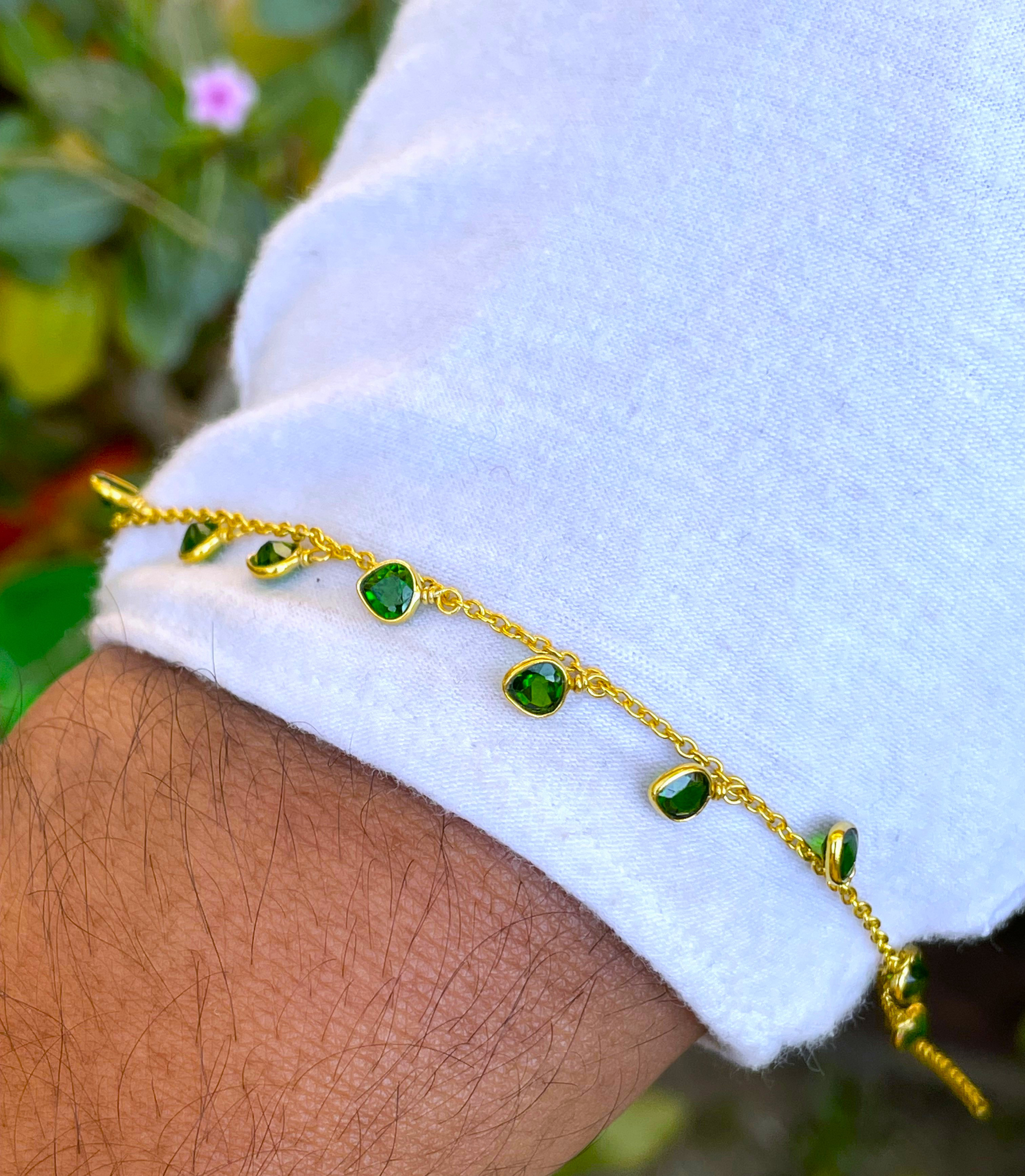 シルバー925/天然クロムダイオプサイド ハートシェイプブレスレット