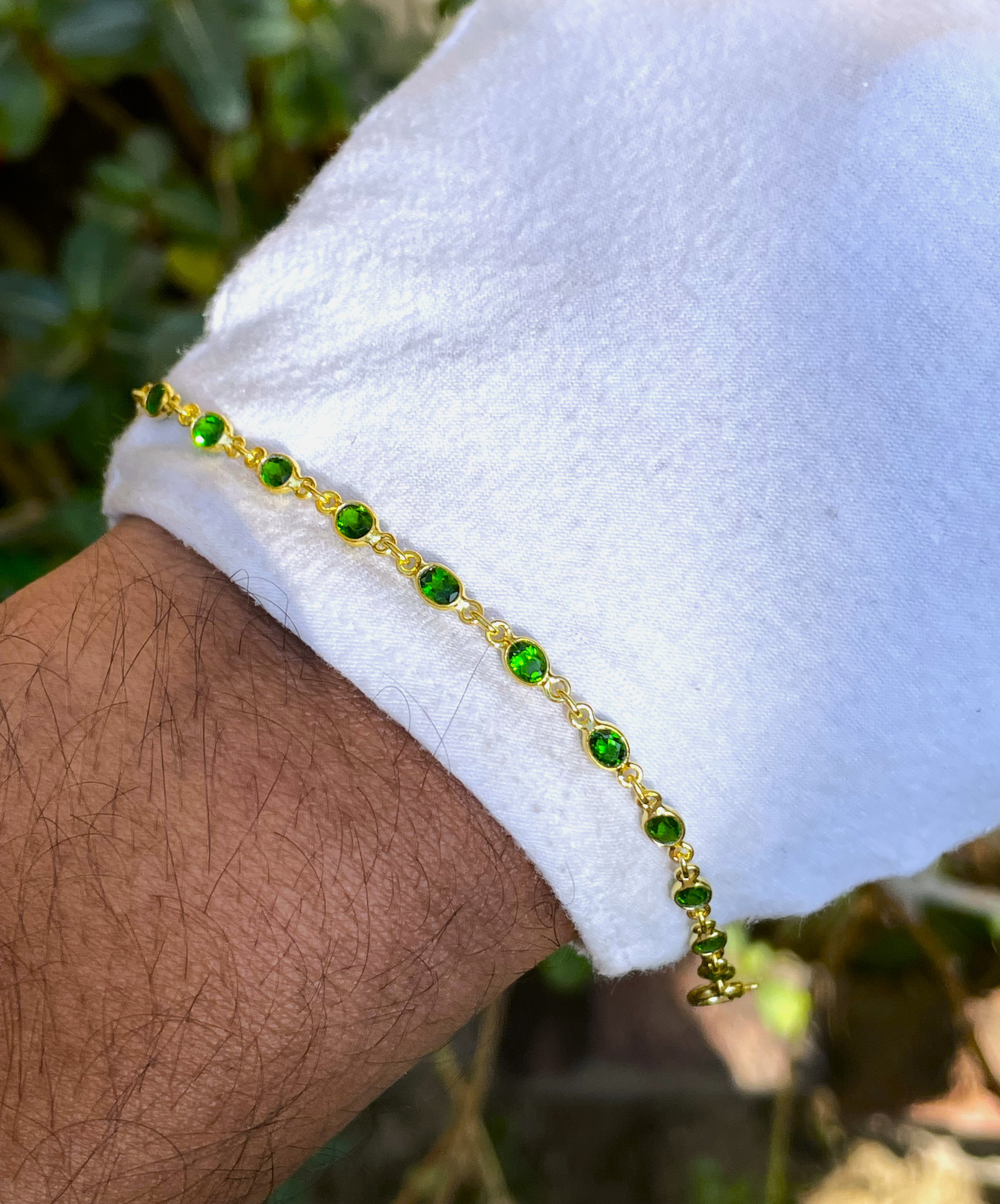 シルバー925/天然クロムダイオプサイドオーバルシェイプブレスレット