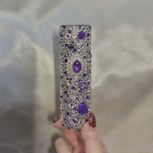 キラキラ✨パープル 紫 ビジュー リボン ハート 薔薇 ラメ デコ iQOS