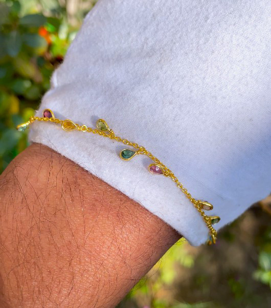 シルバー925/天然トルマリンペアシェイプブレスレット