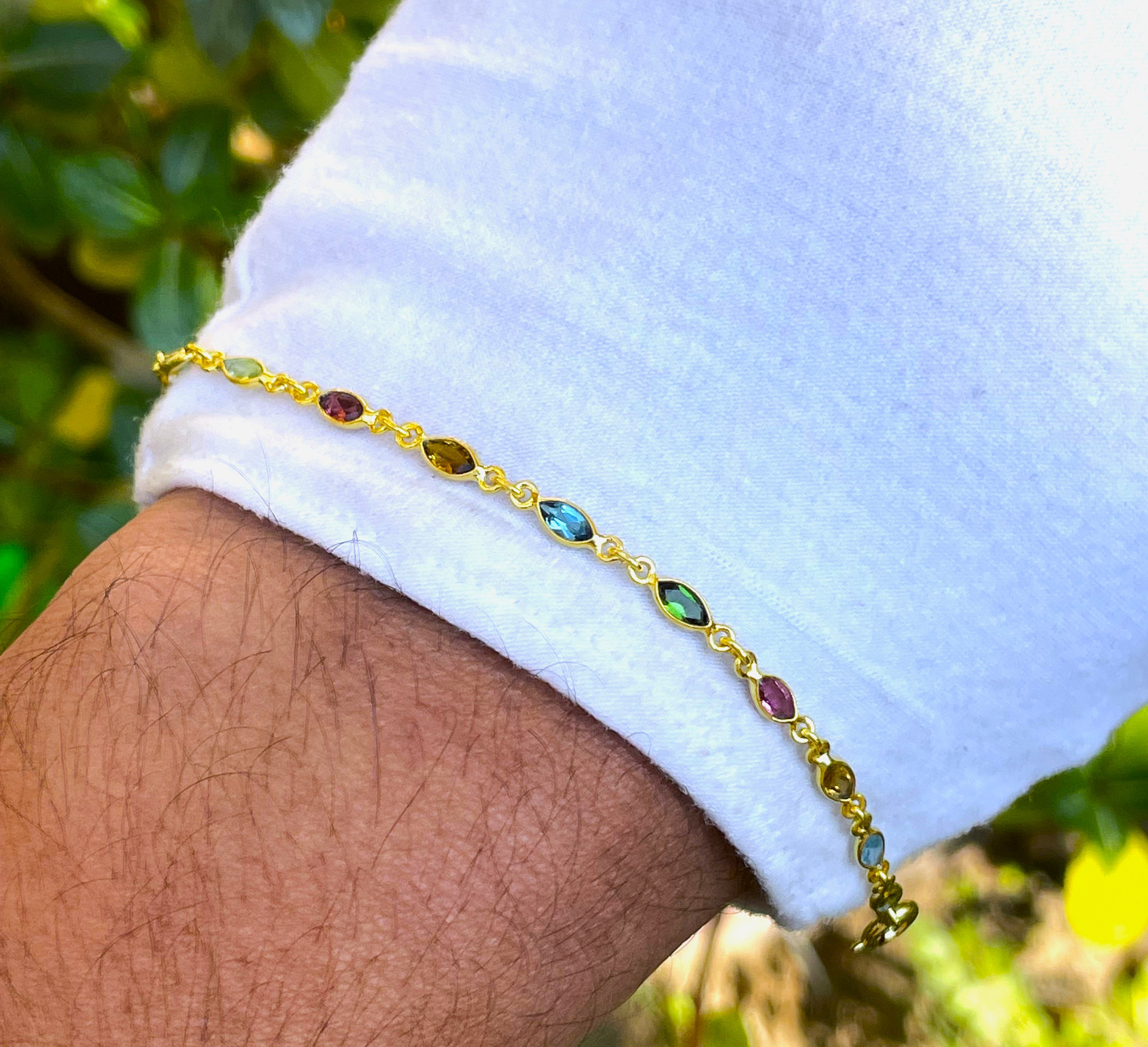 シルバー925/天然トルマリン マーキスシェイプ ブレスレット