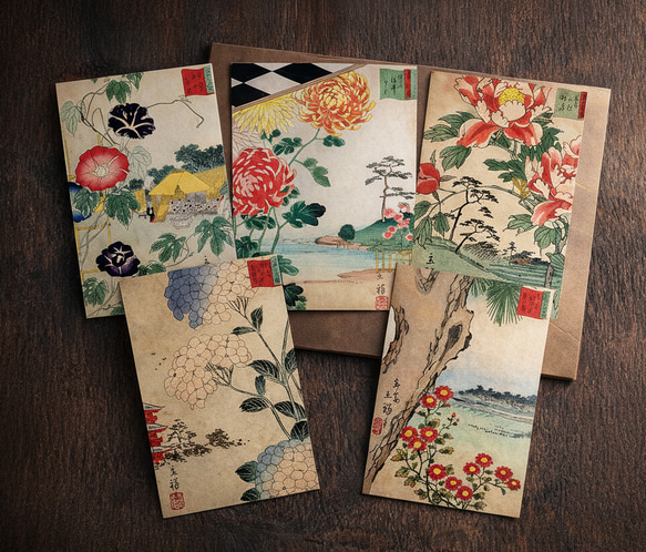浮世絵ポストカード5枚セット｜歌川広重2代目 「三十六花撰」 より