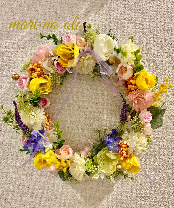 イースターリース】春を祝う 色とりどりの花のリース リース mori no