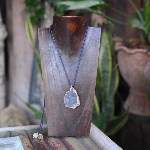 大粒ダイナミック☆ブルーフローライト原石 マクラメネックレス1882