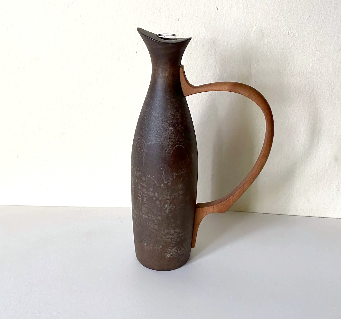 一輪挿し　トチの木　鉄媒染　ハンドル付き