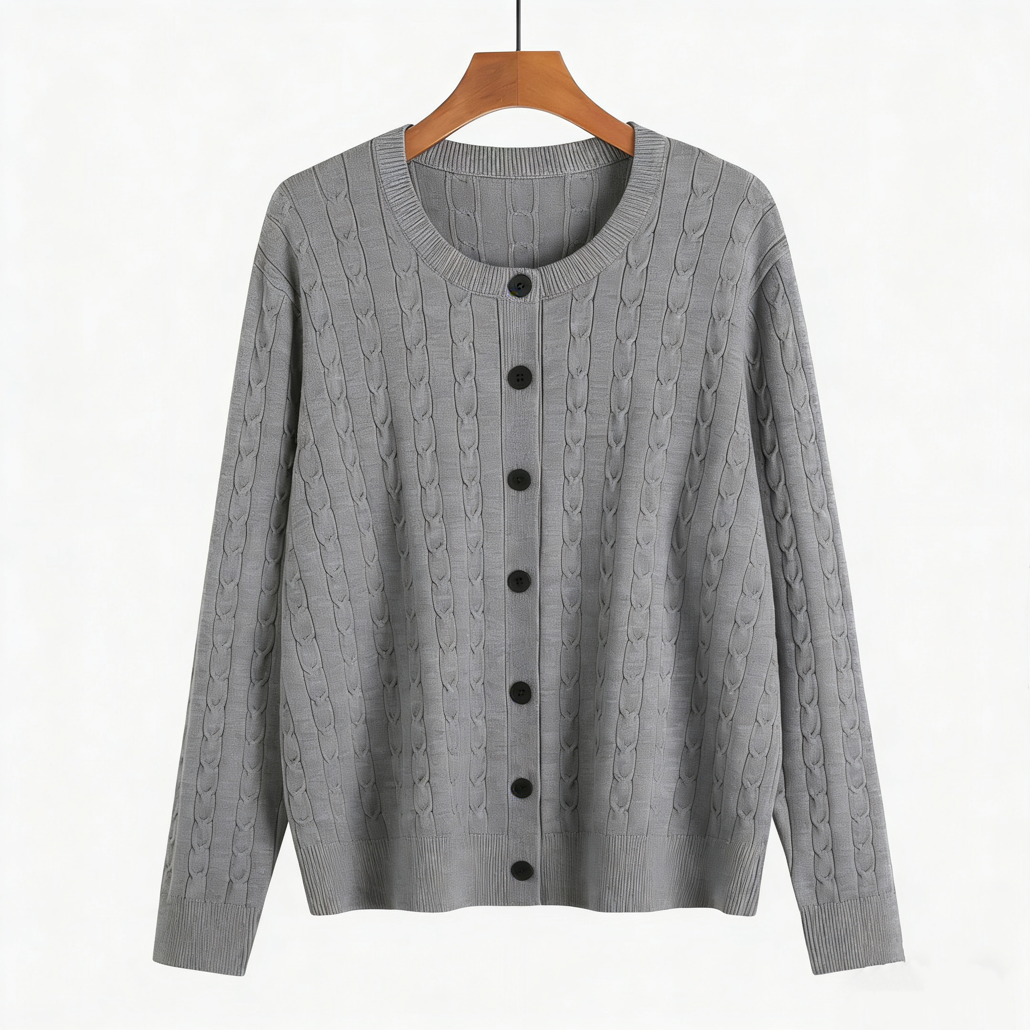 選べる5サイズ【M〜4L】 綿混 前開き クルーネック  カーディガン