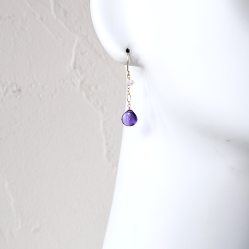 紫雫（しずく） ― 極上カット アメジスト マロンシェイプピアス14kgf