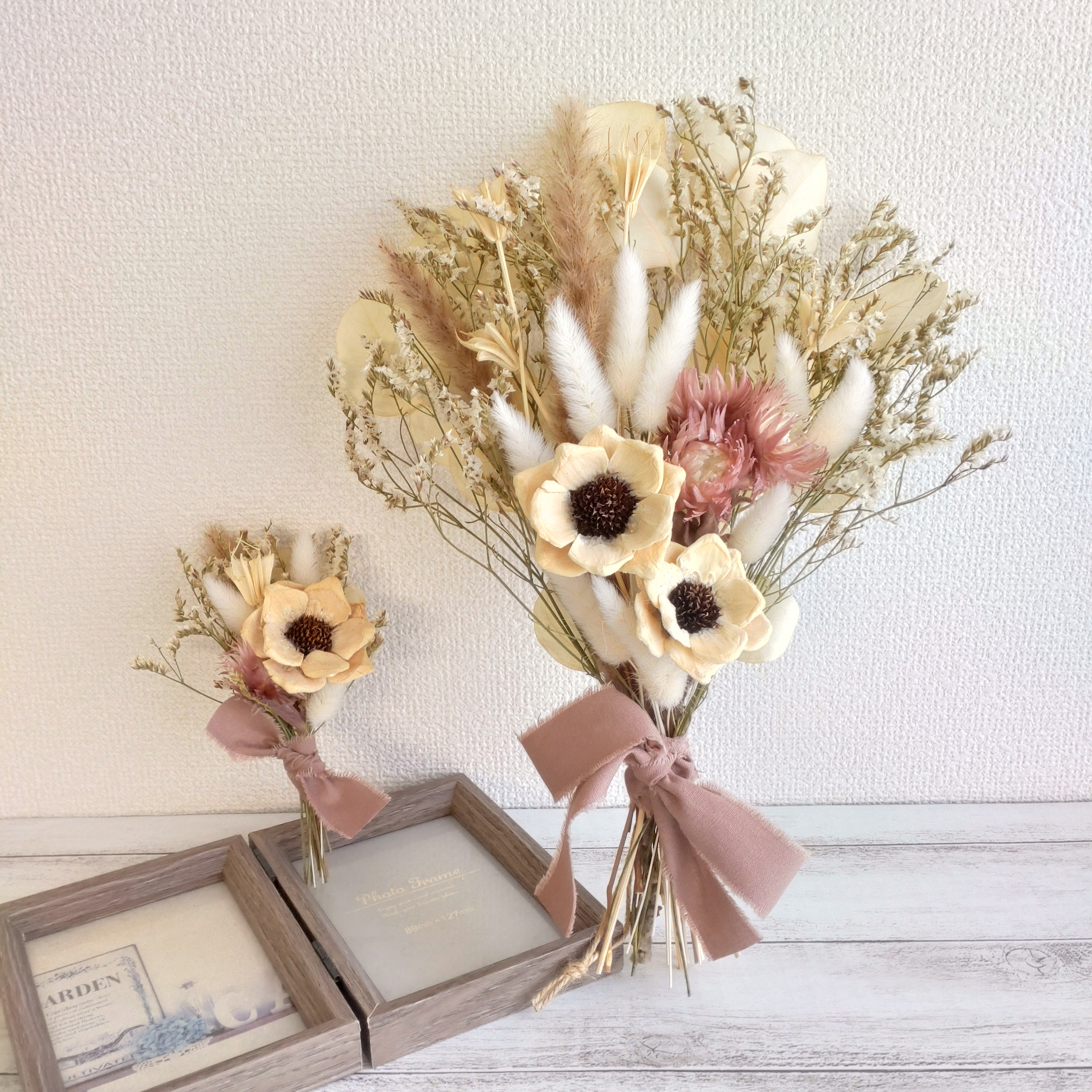 ✾限定一点✾ドライフラワー ブーケ ブートニア付＊ウェディング 結婚式 前撮り~パインフラワー ナチュラル~くすみピンク