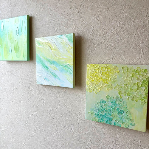 原画　息吹巡りて　F10号　インテリア　テクスチャーアート　森　自然　プレゼント Natural Flow】テクスチャーアート 抽象画 3枚セット 原画 絵画 みかん