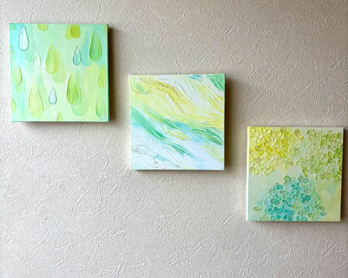Natural Flow】テクスチャーアート 抽象画 3枚セット 原画 絵画 みかん