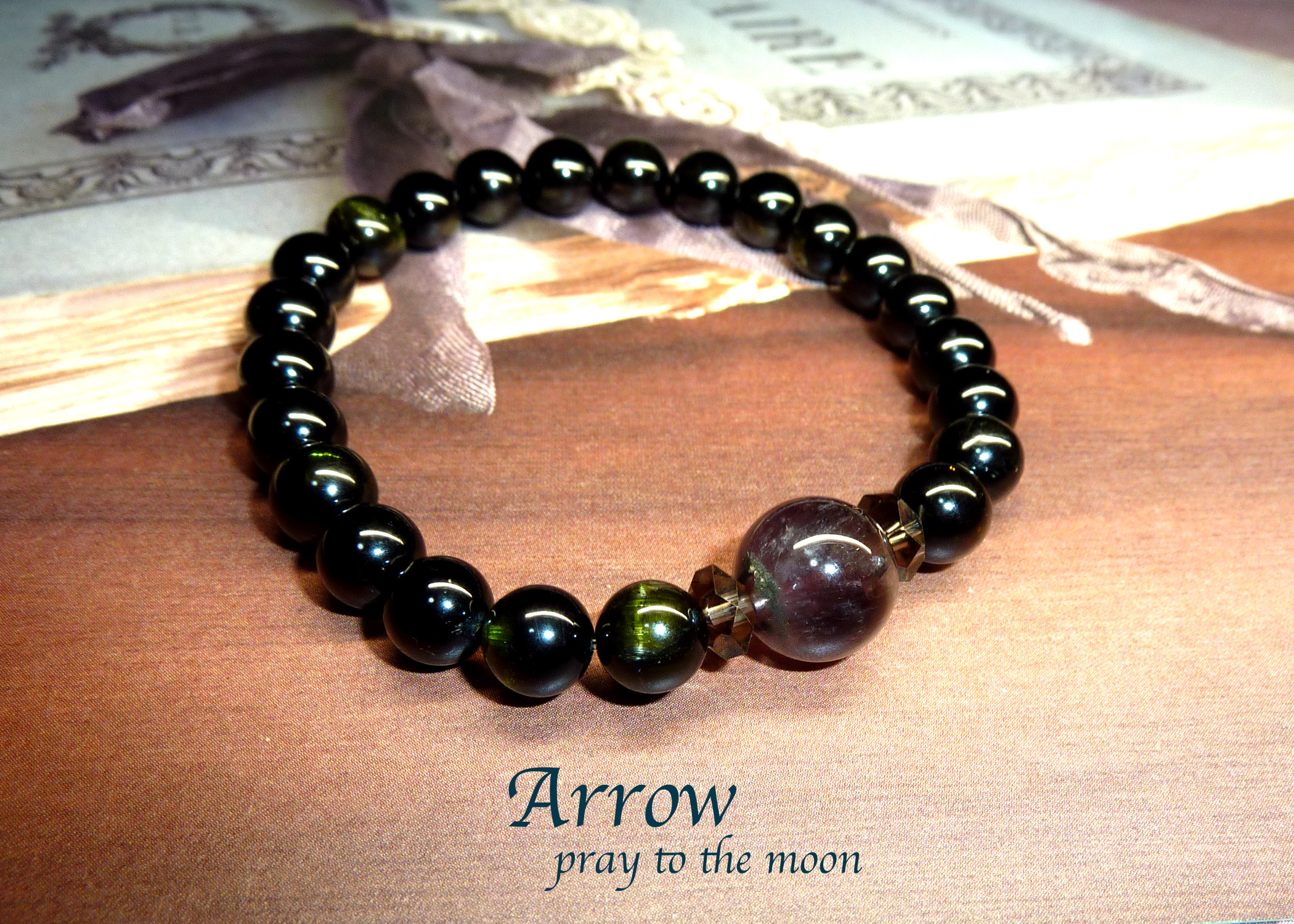 奇跡の石＊H&E正規品カナダ産アゾゼオオーラライト23とブラジル産ドラバイトトルマリンブレスレット