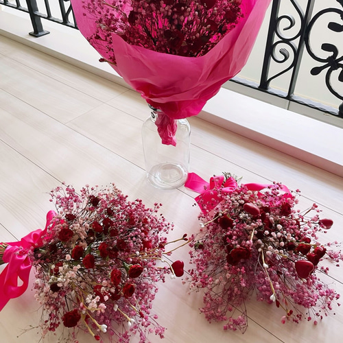 heartful bouquet ハートのブーケ かすみ草 バラ ドライフラワーブーケ