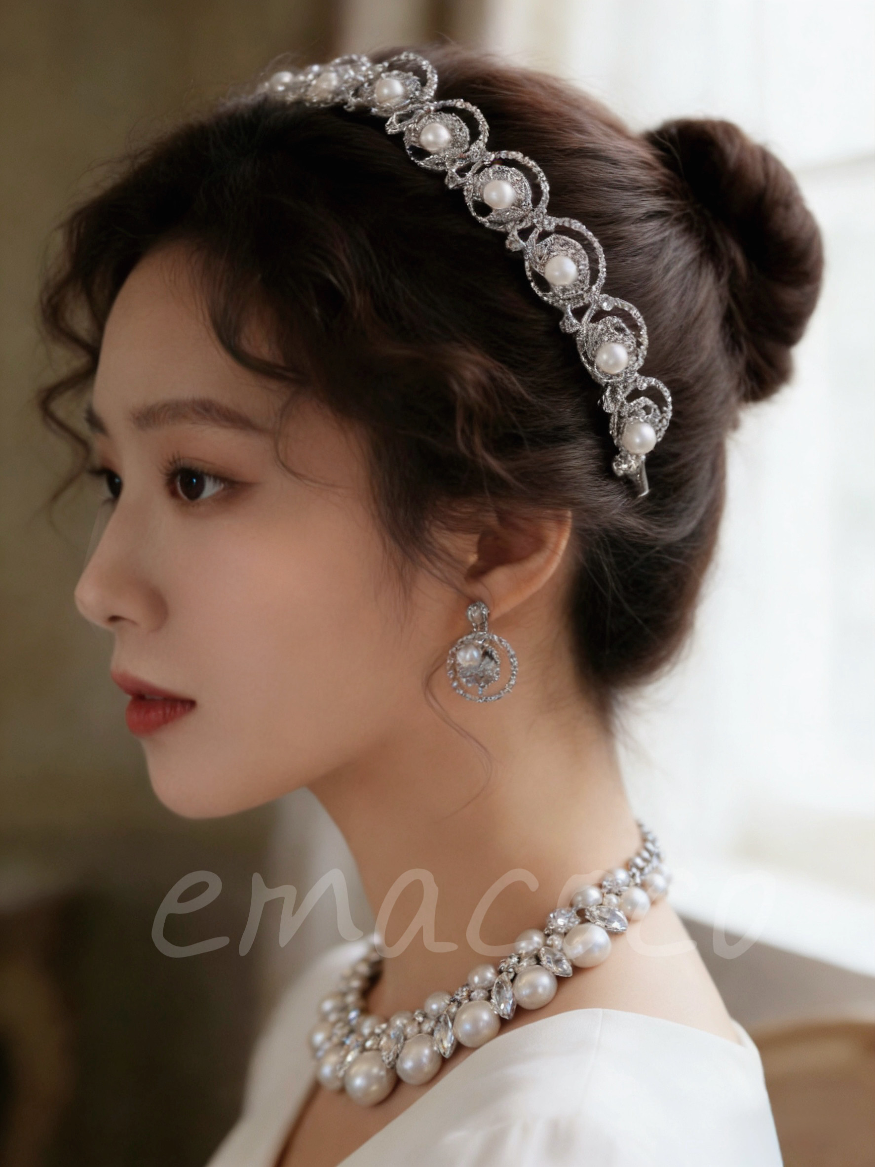 ＊星夜真珠＊ブライダル ティアラ ネックレス ピアス 3点セット パールアクセサリー 結婚式 前撮りR60122