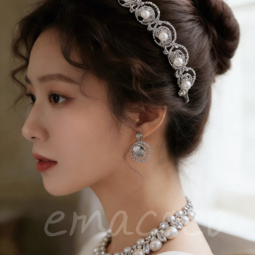 星夜真珠＊ブライダル ティアラ ネックレス ピアス 3点セット パール